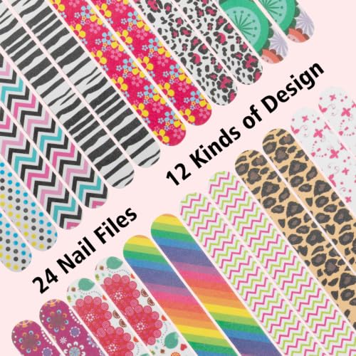 24PCS Nail File, Colorful Emery Board 180 Grit Professional Nail File