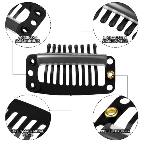 WILLBOND 30 Pcs Wig Clips Hair Extensions, 9-Teeth 32 Mm, Black - color: Black
