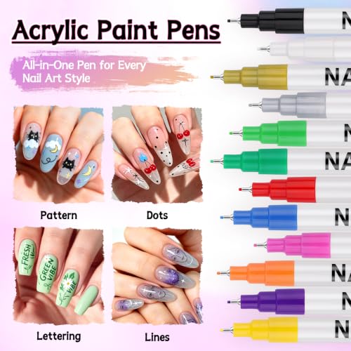 12 Colors Nail Art Pens Set, TOROKOM Nail Art Markers 3D Nail Polish Pens - color: 12 Color-B