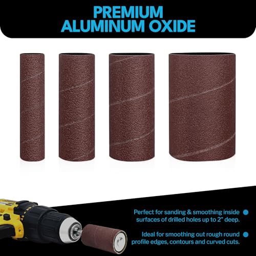 16pk Sanding Drums Sleeve Set for Drill, 2in Long Spindle Sander Bits - size: 60-80-120 Grit, style: 16pc Drums and Sleeves
