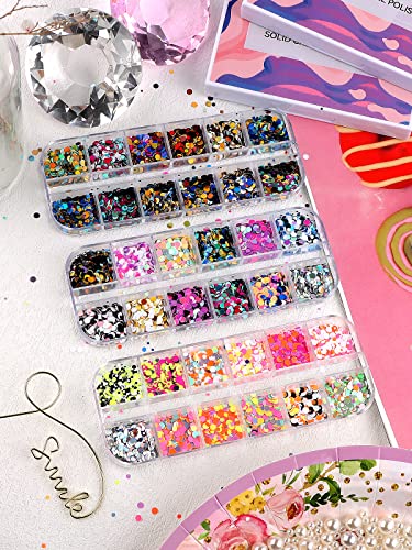 36 Color Nail Sequins Kalolary Nail Art Flake Nail Glitter - color: Round