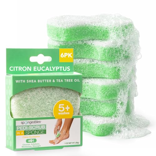 Spongeables Pedi Scrub Foot Exfoliating 5+ Wash Sponge, Citron Eucalyptus, 6 Count - color: Citron Eucalyptus, size: 1 Count (Pack of 6)