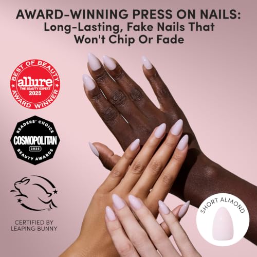Glamnetic Press On Nails - Short Almond, Glossy Fake Nails 30 Pc Full Kit - color: 1F - Sugar Doll