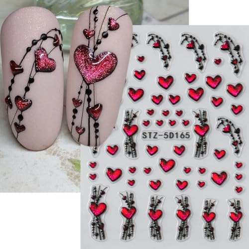 5D Valentine’s Day Nail Art Stickers 5D Embossed Pink Glitter Heart Nail Decals 2PCS Love Hearts Self-Adhesive Valentines Nail Art Decorations Supplies Heart Line Design Manicure Sliders for Women - style: glitter jelly heart line