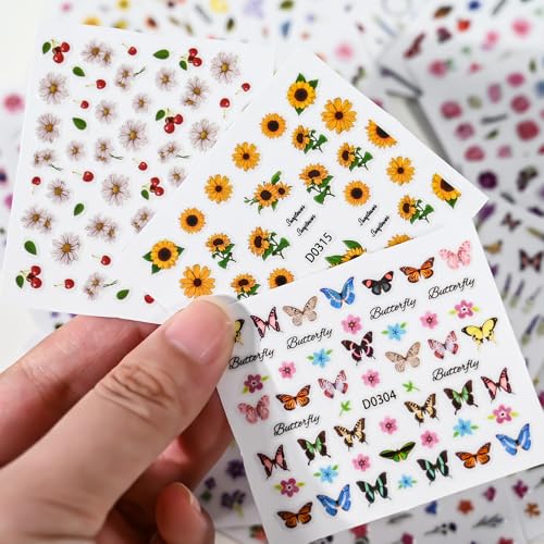 30 Sheets Flower Nail Stickers for Nail Art, 3D Self-Adhesive Nail Decals - color: Different Flower