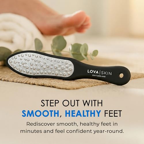 LOVA Skin Black Professional Foot File | Stainless Steel Foot Scraper and Callus Remover Tool | Double-Sided Pedicure Foot File for Dead Skin and Hard Heel Removal | Durable Hygienic Design - color: Black