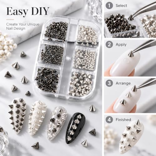 2Boxes 18Grids Mixed Pointed Cone Nail Charms Nail Art Rhinestones Set - color: Grey