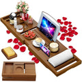 Foldable Bathtub Tray Caddy with Soap Dish Adjustable29.5-43''Walnut - color: Walnut