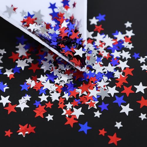 1 Box 4 Color Holographic Star Nail Glitter Red Blue Nail Sequins 3D Gold Silver Nail Flakes Sparkly Glitter Flakes Shiny Nail Glitter Independence Day Nail Sequins Glitter for Nails Art 12 Grids - color: Color 24