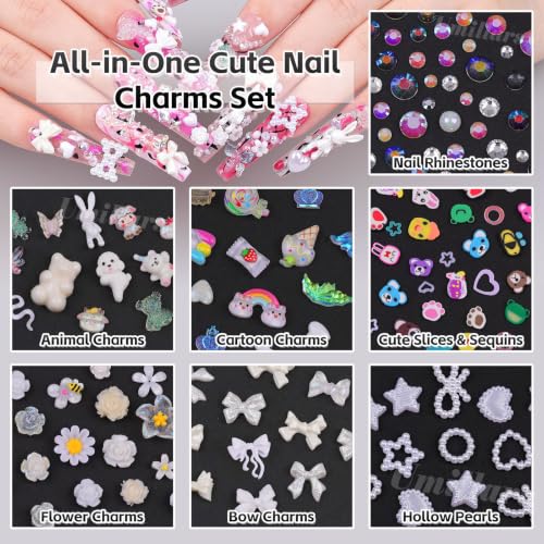 2000Pcs White 3D Nail Charms and Gems Set Random Cute Nail Art Decorations - color: White