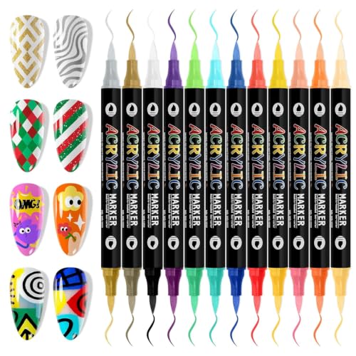 24 Colors Acrylic Nail Art Markers, 0.7mm Extra Fine Tip Water‑Based Nail Drawing Pens, Waterproof Quick Dry DIY Graffiti Nail Art Pens for Nail Decorations, False Nails, Acrylic Nails, Craft Supplies - color: 24 Colors
