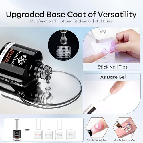 modelones X Nail Gel Glue 9 in One Base Top Coat Set 15ml 2Pcs for Nail Tip