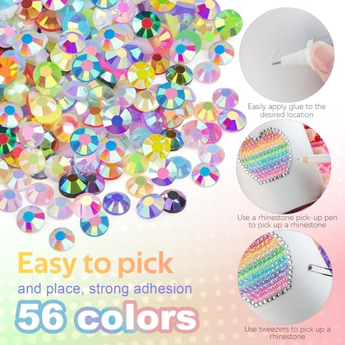 56000Pcs Resin Jelly Rhinestones 56 Colors Nail Gems Bedazzling Kit