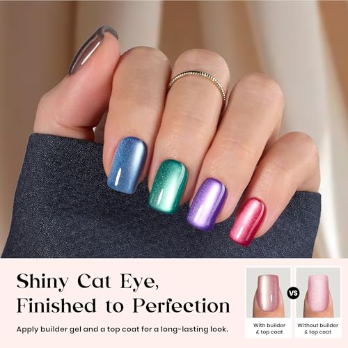 Beetles X Press Cat Eye Nails - 7 Colors Short Square Press On Nails - color: 4 - Midnight CatEye - S