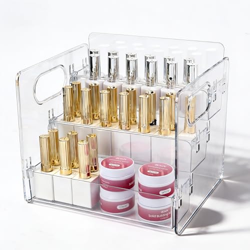 BQAN 3-Tier Clear Acrylic Nail Polish Organizer Rack with Built-in Handles