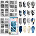 PH PandaHall 3pcs Plaid Pattern Nail Stamping Plates Checkered Nail Image Plate Geometric Nails Art Stencils Line Tartan Nails Art Templates for Women Manicures Salon DIY Printing Design - style: Plaid Pattern