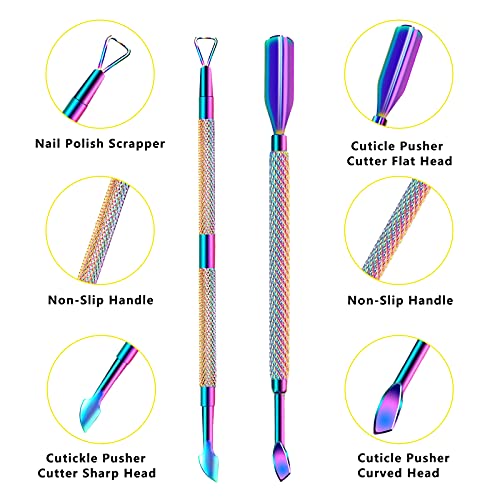 Cuticle Trimmer with Cuticle Pusher and Scissors, Cuticle Remover Professional Durable Pedicure Manicure Tools, Stainless Steel Cuticle Nipper Cutter Clipper for Fingernails and Toenails (Colored) - color: Colored