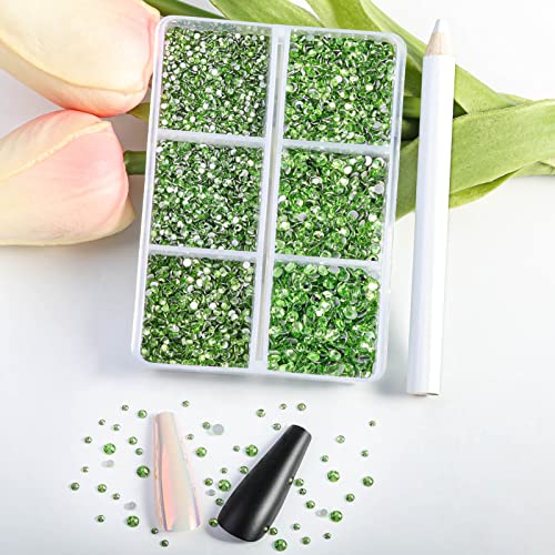 Beadsland Flatback Rhinestones, Light Green, 7200pcs Mixed 6 Sizes - color: Light Green
