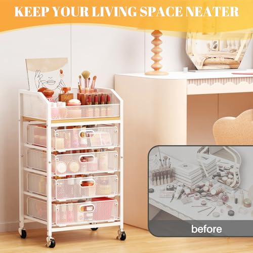 SUNALLY Rolling Makeup Cart with Drawers, Rolling Vanity Nail Cart, White - color: White, size: 5 Tier