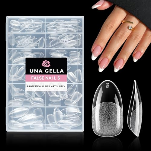 UNA GELLA Medium Oval Nail Tips 216pcs in 12 Sizes, Round Soft Gel Tips