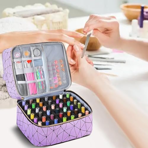 DHXYZZB Nail Polish Organizer Storage Bag - Holds 84 Bottles (15ml/0.5fl.Oz) & Manicure Tools & UV Lamp, 3 Layers Detachable PU Leather Nail Kit Storage Case, Large Travel Nail Supplies Shoulder Bag - color: Purple