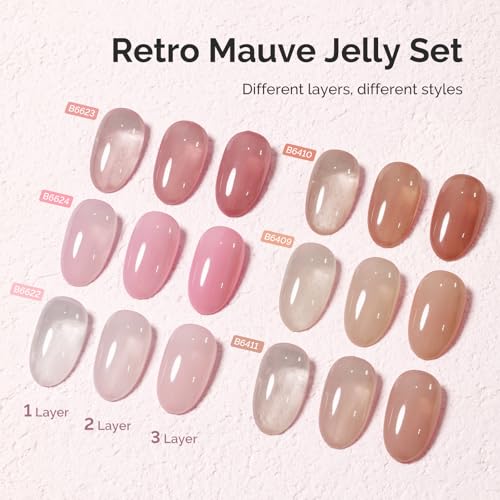 MelodySusie Jelly Gel Nail Polish Set Milky or Jelly Texture - color: Retro Mauve Jelly Set