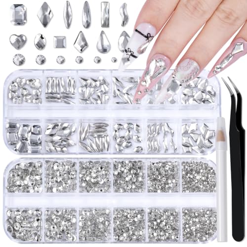 3320Pcs 3D Glass Nail Rhinestones Crystal Clear Rhinestones for Nails - color: White