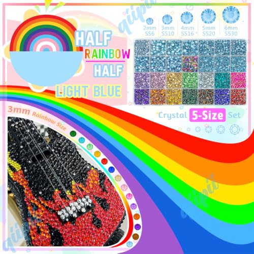 qiipii 28 Grids Light Blue 2mm-6mm Resin Rhinestones w B7000 Glue for Bedazzling Crafting Colorful Flatback Stones Diamonds Crystals Gems Bedazzler Kit for Nails Face Eyes Makeup Tumblers DIY Crafts - color: Light Blue, size: Crystal