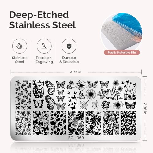 MelodySusie Nail Stamping Plates Set 3, Reusable Nail Art Plates, 8PCS - color: Silver