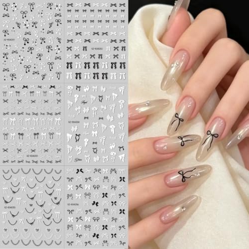 12Sheets Red & Black Bow Nail Art Stickers Christmas Bow Nail Decals - color: Style-34