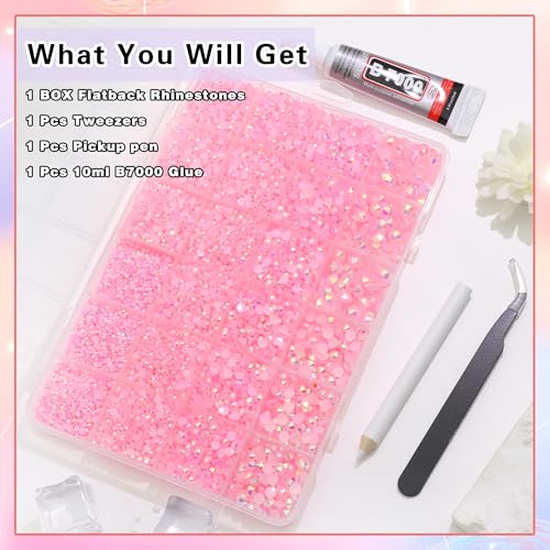 RODAKY Resin Jelly Rhinestones for Crafting Bedazzling,2-6MM Rhinestones for Nails Art,Light Pink AB Nail Rhinestone and Gems,Nail Diamond Flatback Gems Crystals Charms for Nail Design DIY Makeup - color: Jelly Light Pink AB