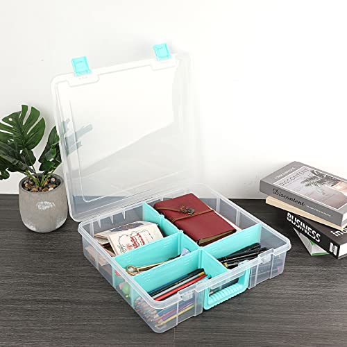 BTSKY Clear Plastic Dividing Storage Box with 8 Compartments Sewing Box - size: 15.1x13.9x3.5 Inches-Clear