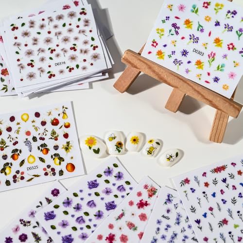 30 Sheets Flower Nail Stickers for Nail Art, 3D Self-Adhesive Nail Decals - color: Different Flower