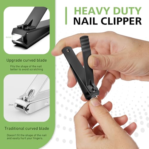 BALUCA Curved Toenail Clipper for Thick Nails, Heavy Duty Stainless Steel Toe Nail Clippers for Seniors, Men & Women, Stainless Steel Nail Cutter for Accurate Trimming and Grooming (All Black) - color: All Black