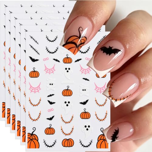 Halloween Nail Stickers, Ghost Mummy Pumpkin Bat Nail Decals, 6 Sheets - color: Multicolor-01
