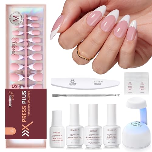 Beetles Press On Nails Kit - Pink Medium Almond French Tip Nails 210Pcs - color: D - Pink French - M