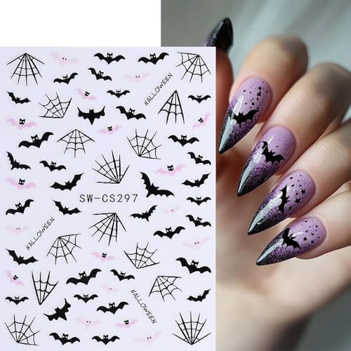 Halloween Nail Art Stickers Skull Head Pumpkin Nail Decals 6 Sheets Self-Adhesive Nail Design Stickers Spider Web Bat Butterfly Nail Stickers Halloween Nail Art Design Nail Supplies for Women - color: Halloween Style12