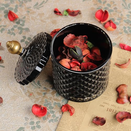 Joeyan 18oz Black Glass Jars with Lid,Embossed Candy Dishes,Diamond Faceted - color: Black