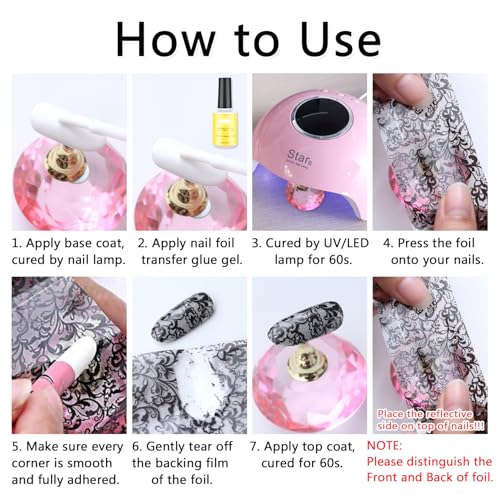 10 Rolls Lace Nail Art Foil Transfer Sticker Black Lace Flower Designs - color: Black Lace
