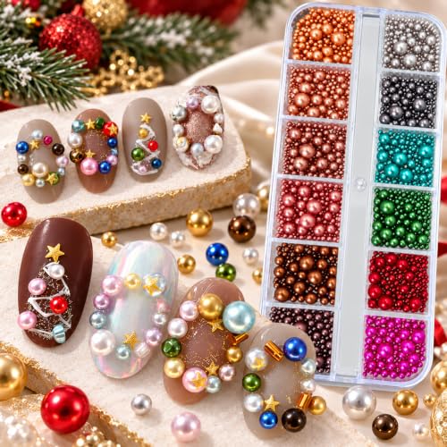 1 Box 12 Colors Cute Christmas Bedazzling Kit Xmas Nail Charms and Gems - color: Mix Colorful Christmas