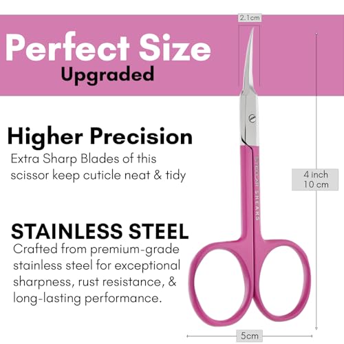 Cuticle Scissors – Extra Fine Curved Stainless Steel Blades for Precise Cuticle, Eyebrow & Nail Trimming – Professional Manicure & Pedicure Scissors for Women & Men (Pink) - color: Ss-csp-01