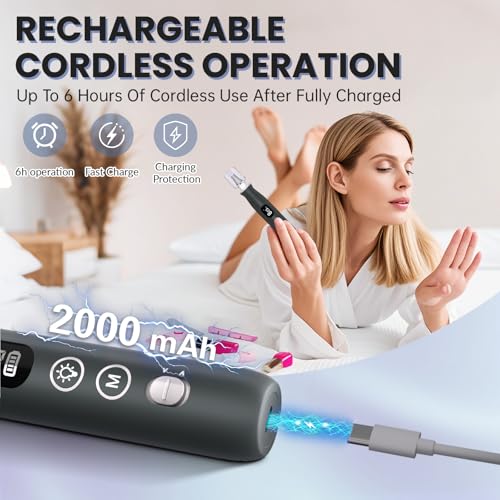 Electric Nail Drill Cordless 2000 mAh Rechargeable Portable Nail File Drill - color: Grey 2