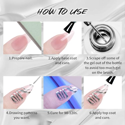 2x12ml Metallic Painting Line Gel,Art Gel Liner - color: Ultra Mirror Silver+Rose Glod