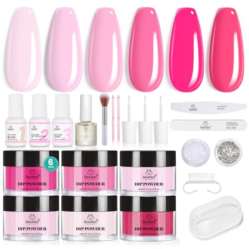 Beetles Pink Dip Powder Nail Kit, 6 Colors Light Hot Pink Cherry Neon - color: Gluten Free