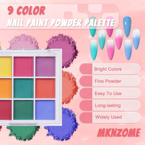 9 Colors Nail Pigment Powder Palette Set, Pigment Powder for Nails and Nail Art Sponges with Grabbing Pen, Pigmentos para Uñas, B - color: multicolored-B
