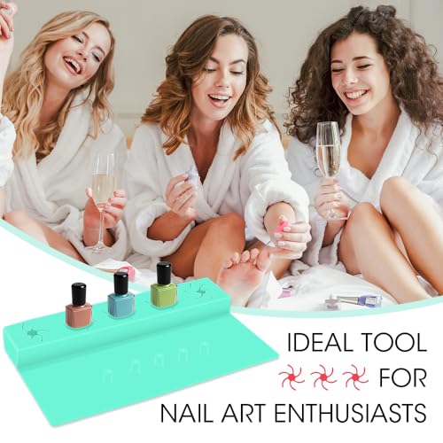 Nail Polish Holder, 2 in 1 Silicone Hand Rest Mat-Turquoise - color: Turquoise