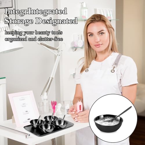9 PCS Black Esthetician Supplies 4 Black Facial Bowls Esthetician 4 Facial Mixing Spoons Facial Mask Mixing Bowl Large Stainless Steel Skincare Tray Esthetician Spoons for Skin Care Face Mask - color: Black