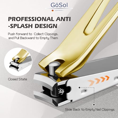 Nail Clippers Anti Splash Fingernail Cutter, Carbon Steel, Sharp Blades - color: Golden