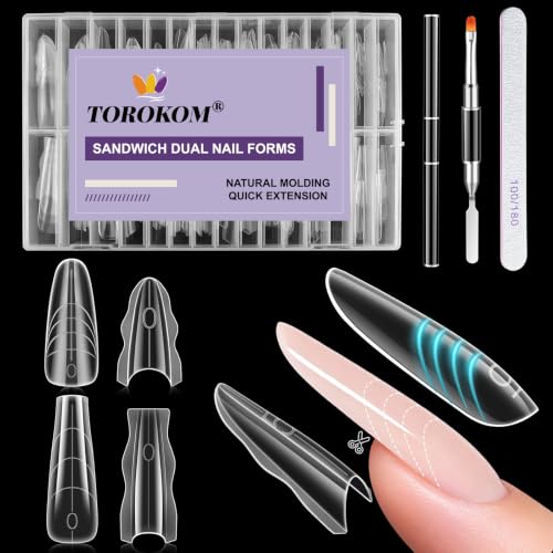 TOROKOM Sandwich Nails Dual Forms for Builder and Poly Nail Gel Extensions - color: Coffin & Almond