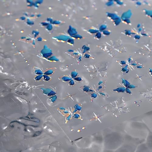 WBRRFJJ 5D Embossed Butterfly Nail Art Stickers - Blue, Butterfly Pattern - Waterproof, Resin Material - For Nails - Nail Art Stickers & Decals - Women & Girls - Spring/Summer Nail Art Supplies - style: Butterfly Nail Stickers-8